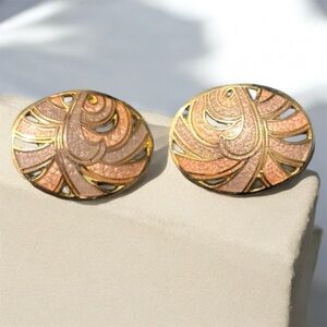 Vintage Cloisonne Enamel Art Deco Inspired Oval  Earrings